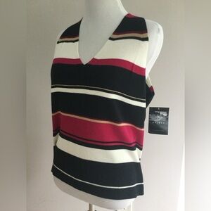 Axcess Black, Red, and Cream Striped V-Neck Tank Top